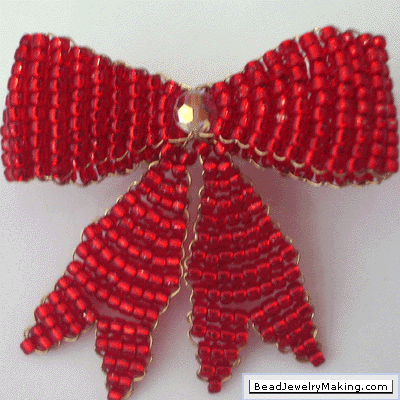 Beaded Red Ribbon Brooch